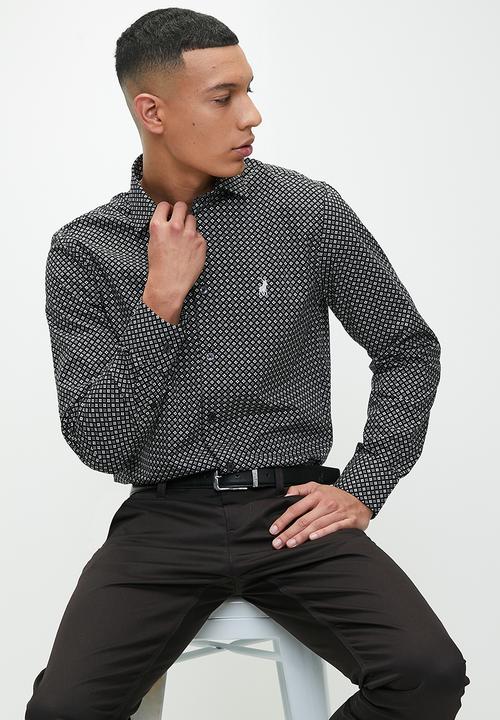 POLO - Mens Floral Printed Long Sleeve Shirt - Black
