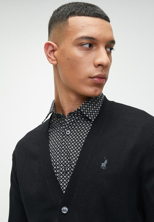 POLO - Mens Long Sleeve Plain Cardigan  - Black