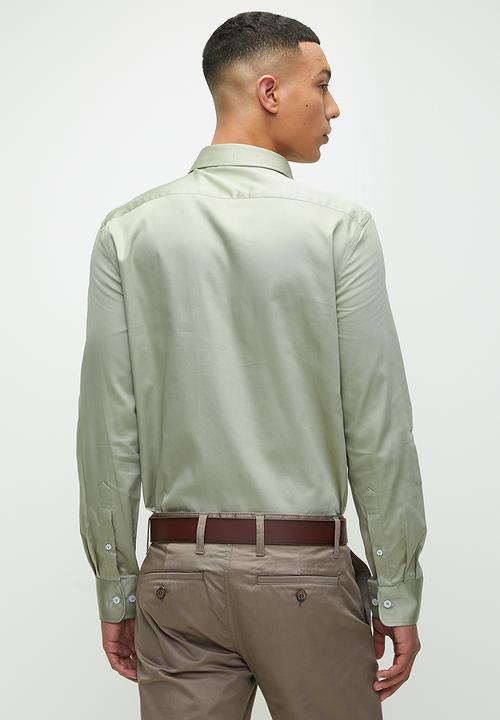POLO - Mens Essential Sateen Long Sleeve Shirt - Sage