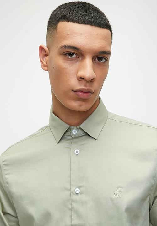 POLO - Mens Essential Sateen Long Sleeve Shirt - Sage