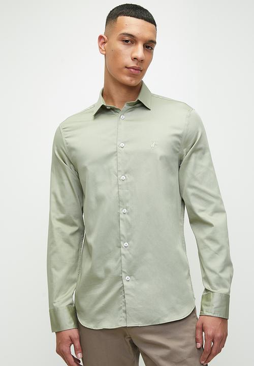 POLO - Mens Essential Sateen Long Sleeve Shirt - Sage