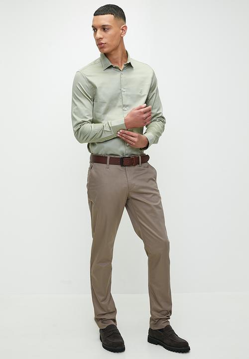 POLO - Mens Essential Sateen Long Sleeve Shirt - Sage