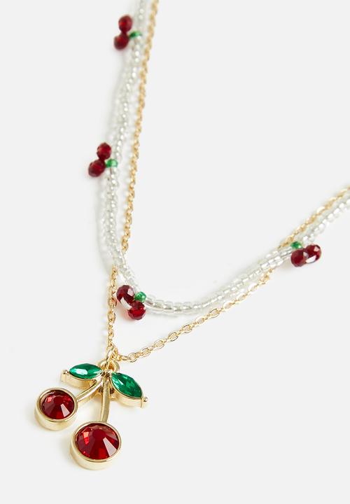 Rubi - 2 Pk fine chain necklace - gold plated faceted cherry
