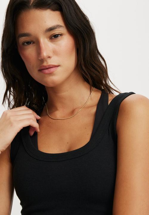 Cotton On - Active Rib Tank - Black