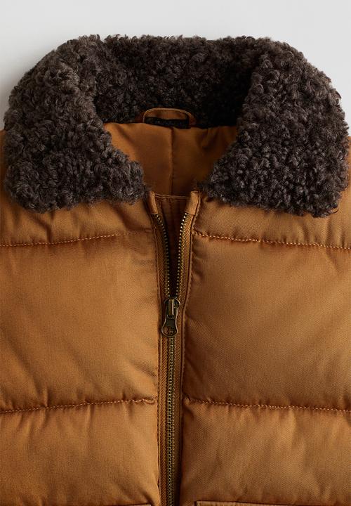 H&M - Teddy-collared puffer jacket - dark beige