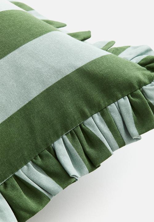 H&M - Frill-trimmed cushion cover - dark green/striped