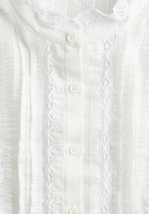 H&M - Frill-trimmed lace-inset blouse - white