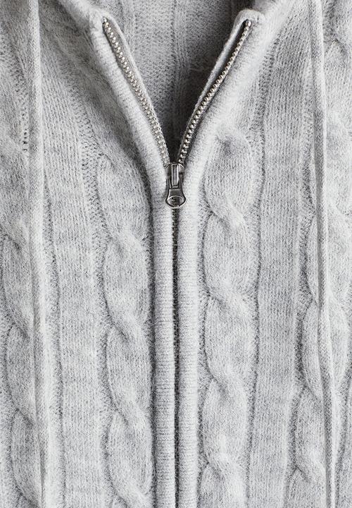 H&M - Cable-knit zip-through hoodie - light grey marl