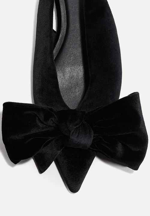 H&M - Bow-detail velour slingbacks - black