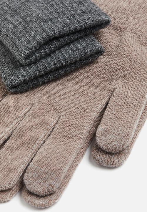 H&M - 2 Pack touchscreen gloves - beige & dark grey marl