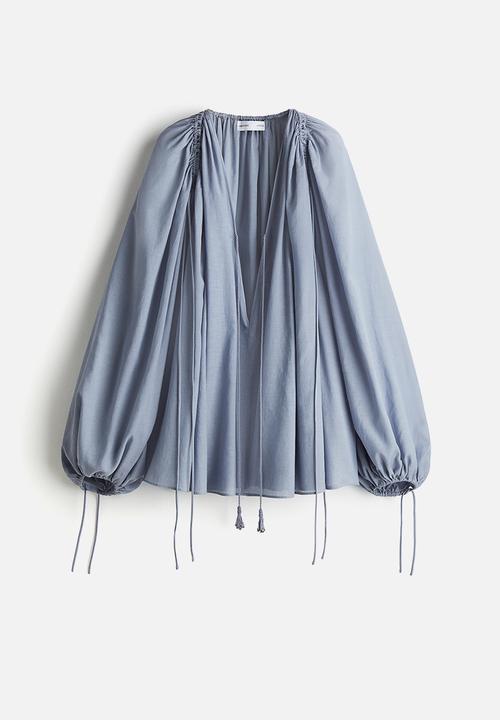H&M - H&M Studio: Balloon-sleeved blouse - dusty blue
