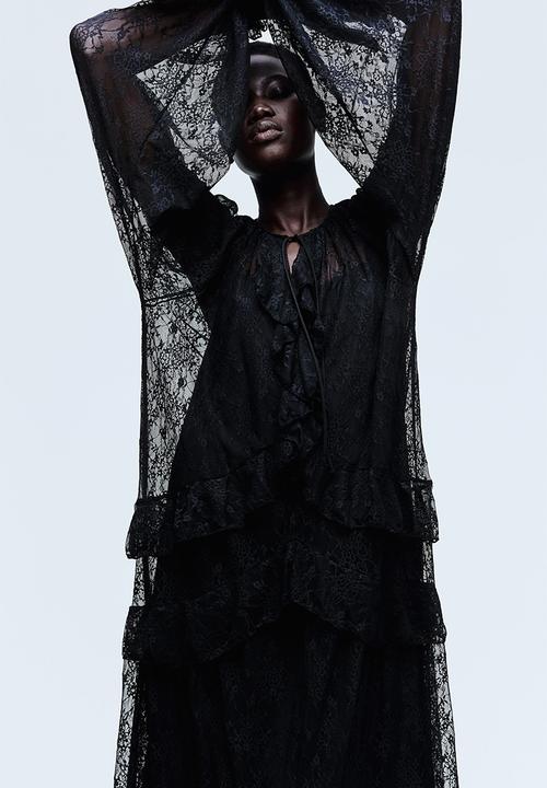 H&M - Flounce-trimmed lace dress - black