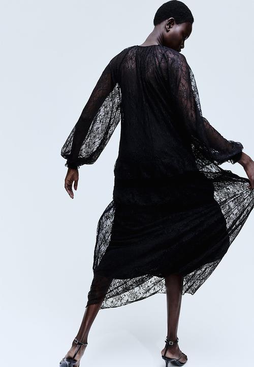 H&M - Flounce-trimmed lace dress - black