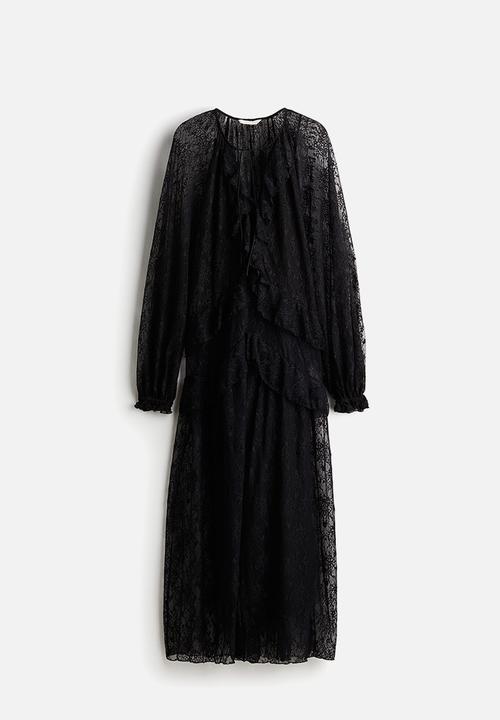 H&M - Flounce-trimmed lace dress - black