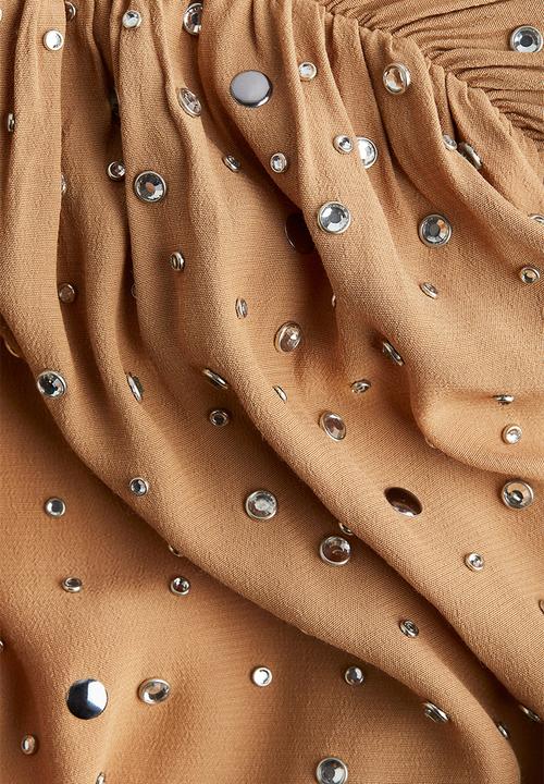 H&M - H&M Studio: Rhinestone-embellished top - dark beige