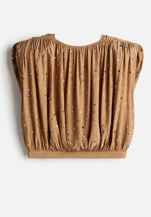 H&M - H&M Studio: Rhinestone-embellished top - dark beige
