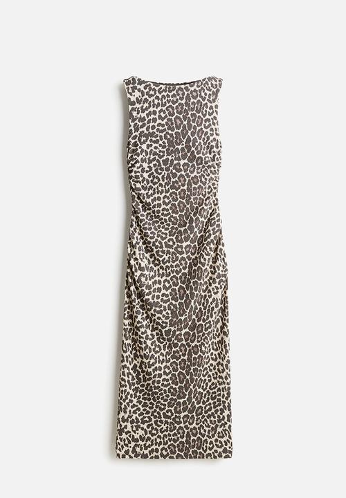 H&M - Boat-neck bodycon dress - light beige leopard print
