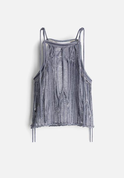 H&M - H&M Studio: Tie-strap knitted top - dusty blue