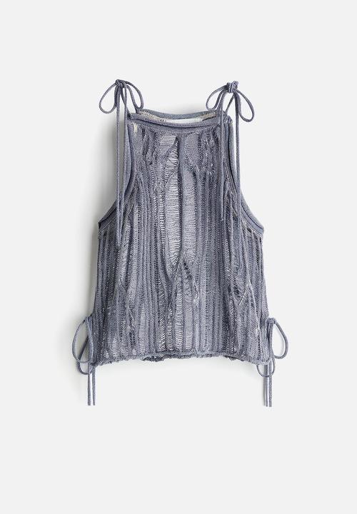 H&M - H&M Studio: Tie-strap knitted top - dusty blue
