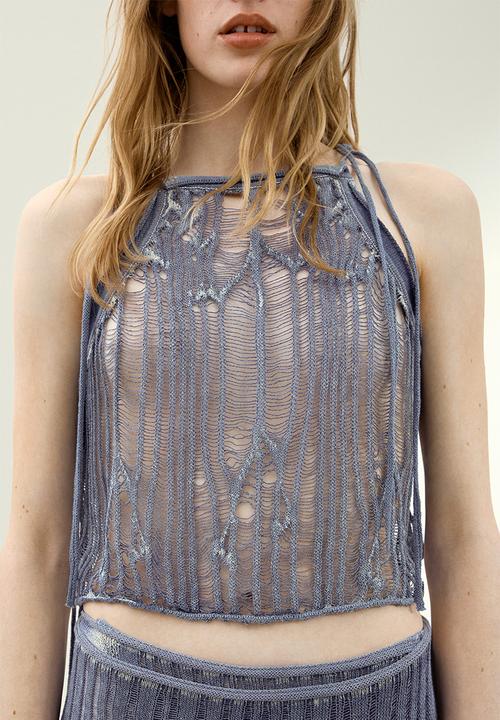 H&M - H&M Studio: Tie-strap knitted top - dusty blue