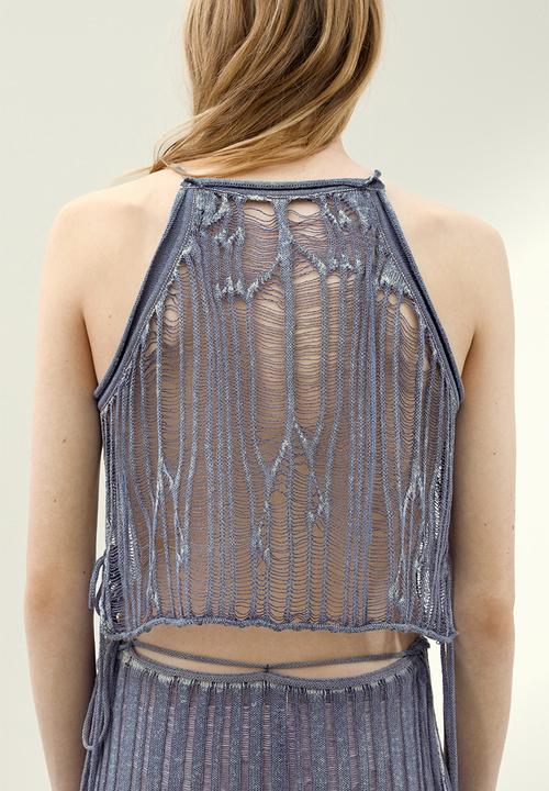 H&M - H&M Studio: Tie-strap knitted top - dusty blue