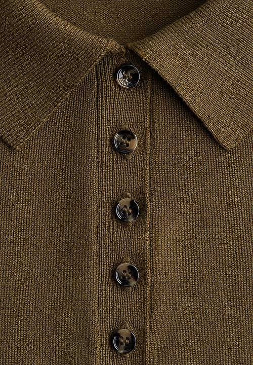 H&M - Fine-knit polo shirt - dark khaki green