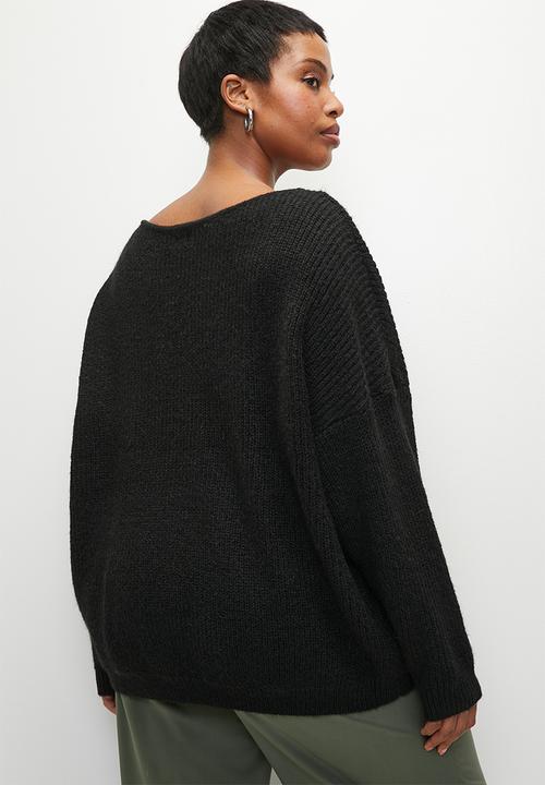 Cotton On - Plus  luxe rib boatneck off shoulder - black
