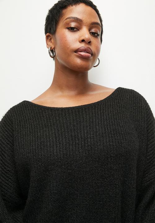 Cotton On - Plus  luxe rib boatneck off shoulder - black