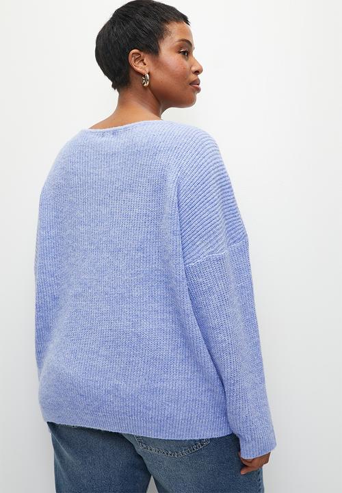 Cotton On - Plus  luxe rib boatneck off shoulder - dusk blue