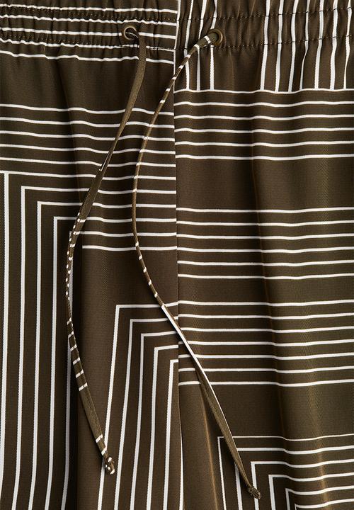 H&M - Twill drawstring trousers - dark khaki green/patterned