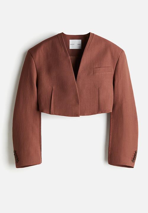 H&M - H&M Studio: Cropped linen-blend blazer - brown