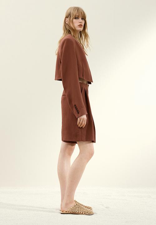 H&M - H&M Studio: Cropped linen-blend blazer - brown