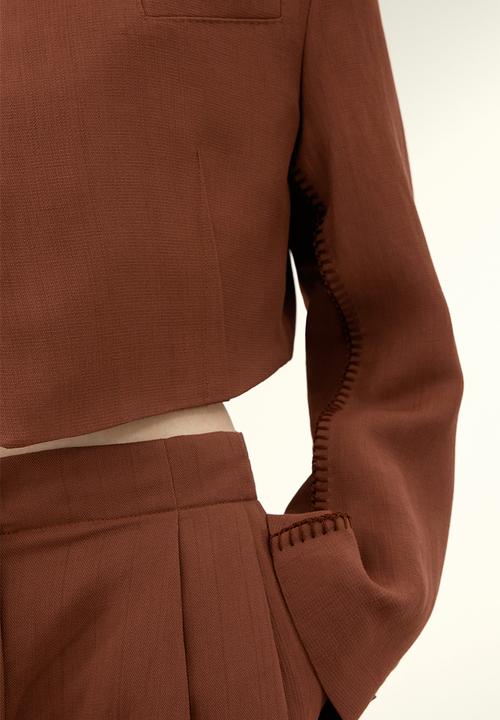 H&M - H&M Studio: Cropped linen-blend blazer - brown