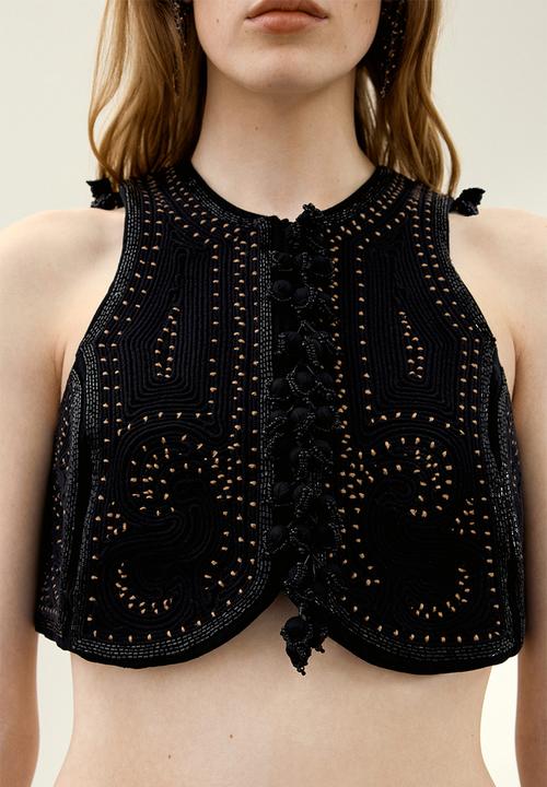 H&M - H&M Studio: Embroidered canvas waistcoat - black