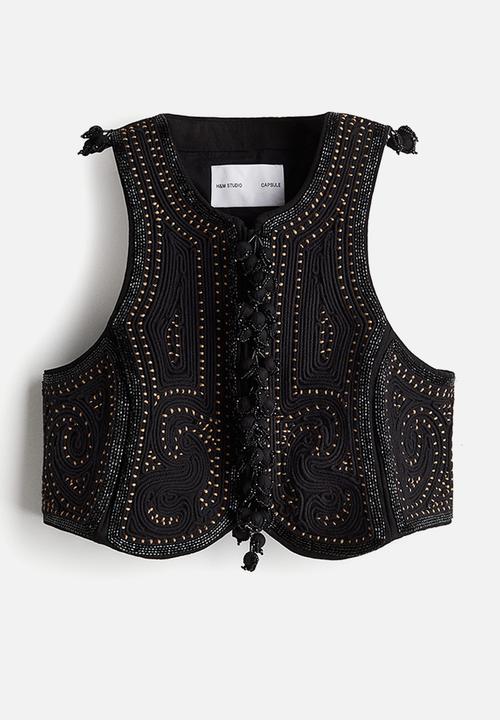 H&M - H&M Studio: Embroidered canvas waistcoat - black
