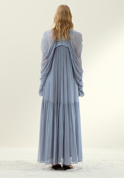H&M - H&M Studio: Rhinestone-embellished chiffon dress - dusty blue