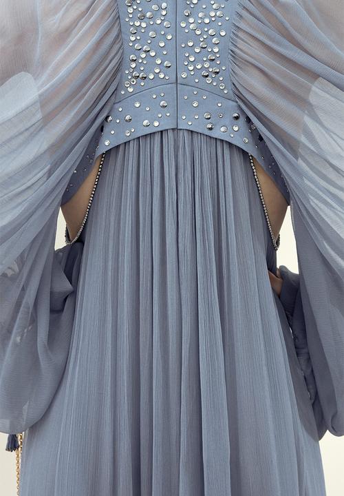 H&M - H&M Studio: Rhinestone-embellished chiffon dress - dusty blue