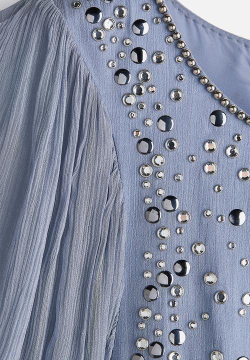 H&M - H&M Studio: Rhinestone-embellished chiffon dress - dusty blue