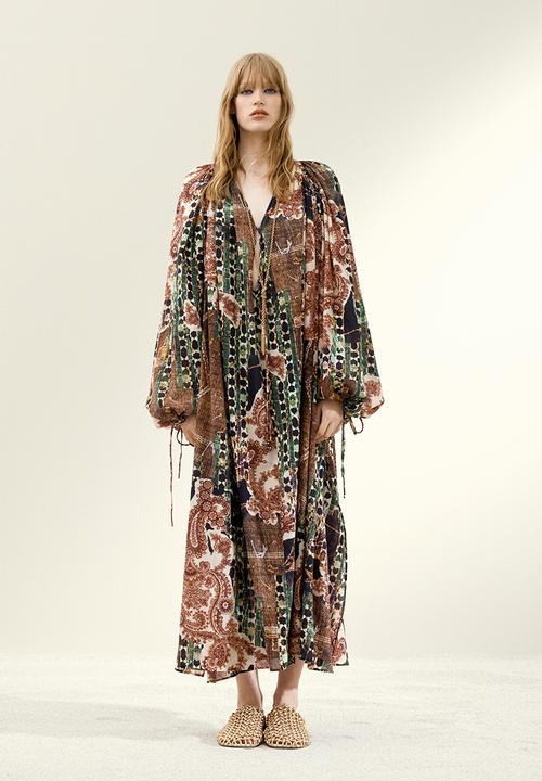 H&M Studio: Chiffon kaftan dress - brown/patterned - 1274387001