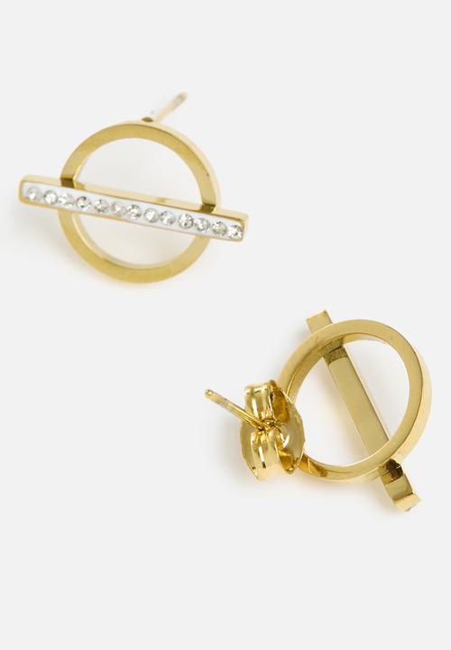 Zoe on Trend - Circle and bar trend earrings - gold
