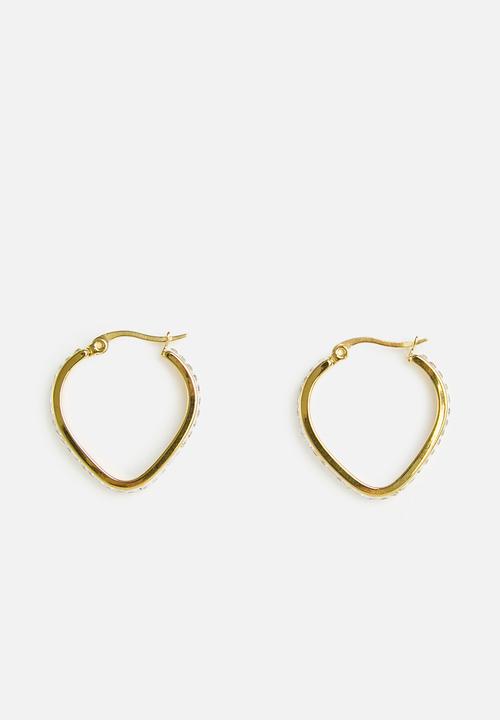 Zoe on Trend - Stone-set modern design hoop earrings - gold