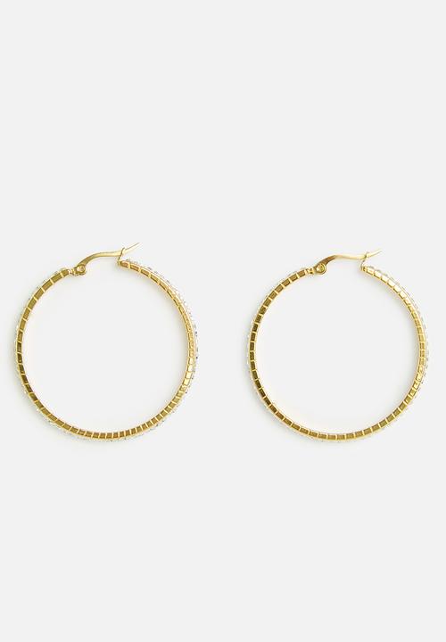 Zoe on Trend - Stone-set large hoop earrings - gold