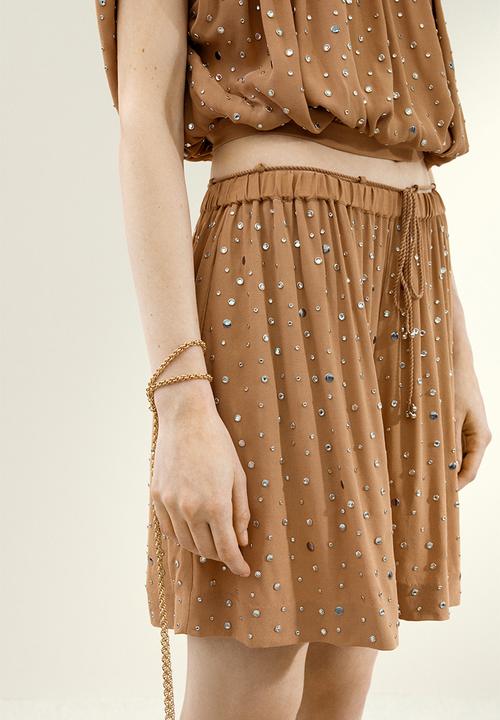 H&M - H&M Studio: Rhinestone-embellished shorts - dark beige 