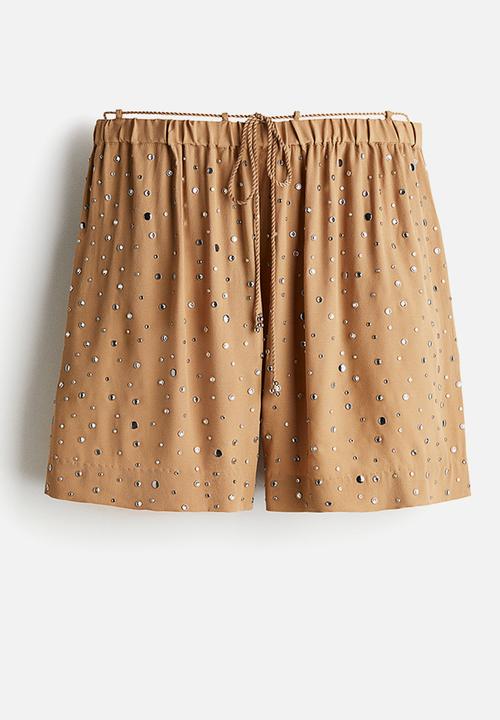H&M - H&M Studio: Rhinestone-embellished shorts - dark beige 