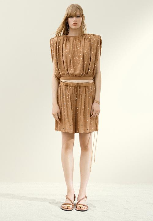 H&M - H&M Studio: Rhinestone-embellished shorts - dark beige 