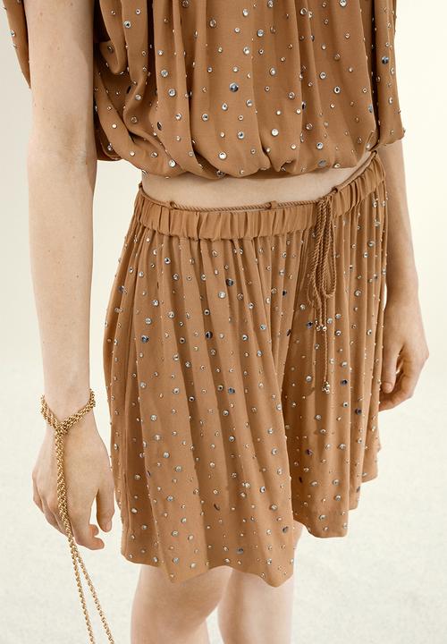 H&M - H&M Studio: Rhinestone-embellished shorts - dark beige 