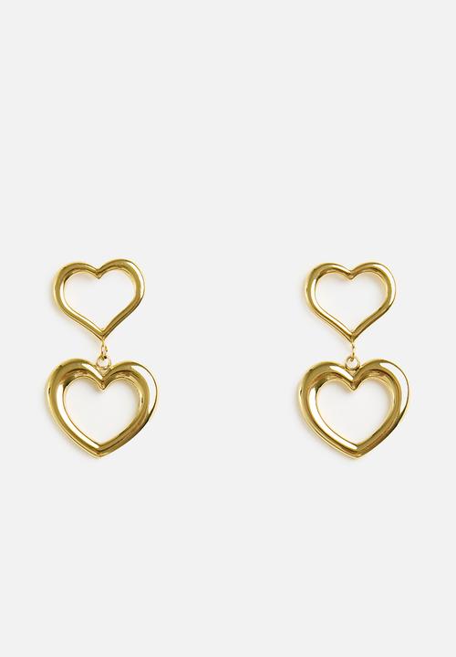 Zoe on Trend - Double-drop heart earrings - gold