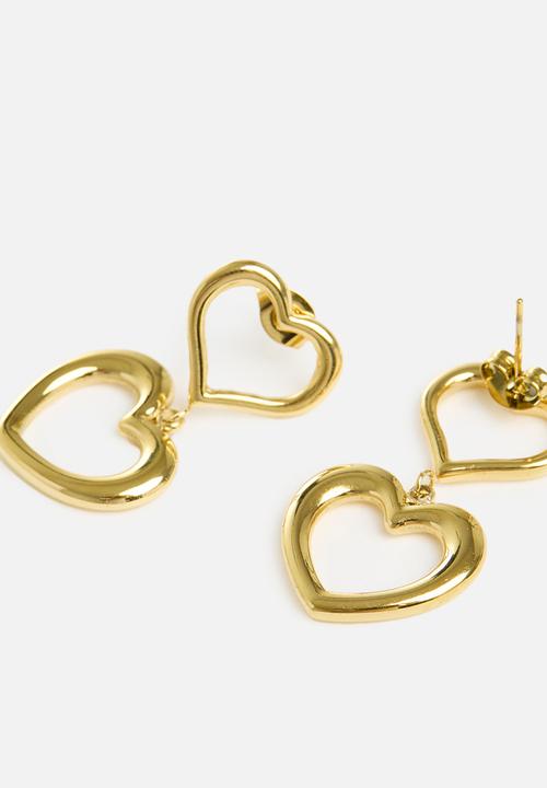 Zoe on Trend - Double-drop heart earrings - gold