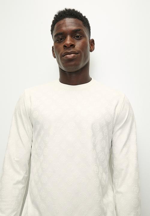 GUESS - Long sleeve tonal peony jacquard crew - salt white