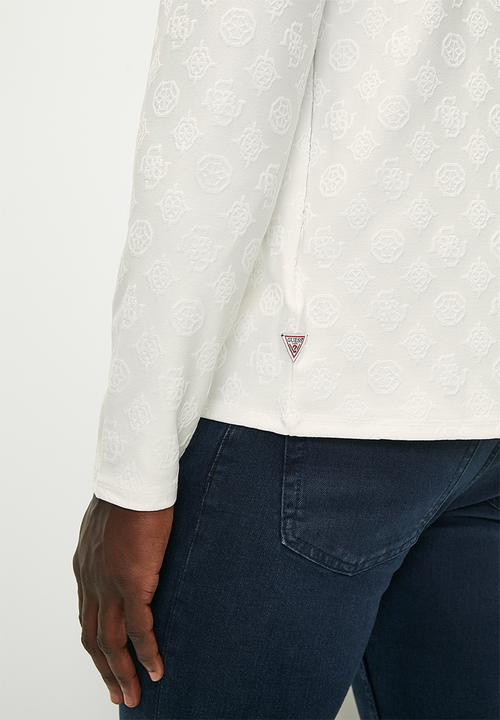 GUESS - Long sleeve tonal peony jacquard crew - salt white